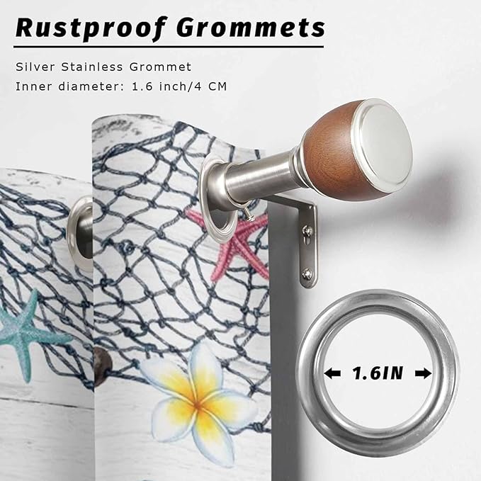 Ocean Gnome Outdoor Curtains for Patio Summer Marine Plumeria Shell Wooden Waterproof Outside Curtains with Grommet Top Weatherproof Curtain for Cabana Pergola Gazebo, 1 Panel, 54" W x 108" L