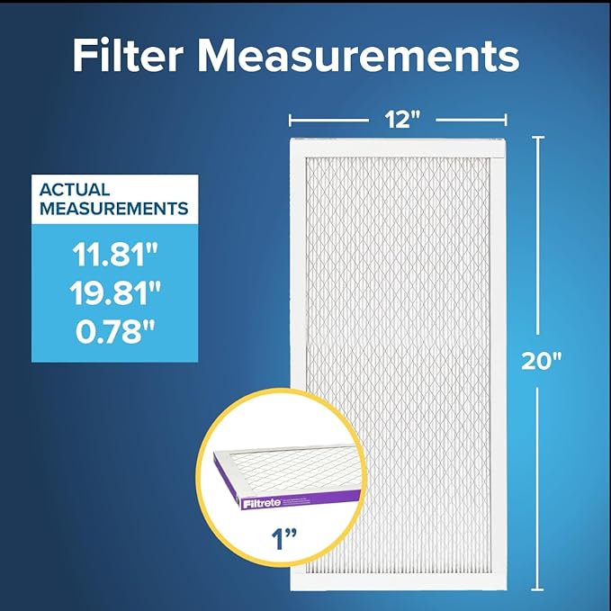 Filtrete 12x20x1 AC Furnace Air Filter, MERV 12, MPR 1500, CERTIFIED asthma & allergy friendly, 3 Month Pleated 1-Inch Electrostatic Air Cleaning Filter, 6-Pack (Actual Size 11.81x19.81x0.78 in)