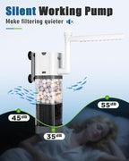 AQQA Aquarium Filter, Power Fish Tank Filter with Rainshower Pipe Adjustable Water Flow, Ultra Silent Biochemical Quartz Balls&Physical Sponge Double Filtration for Fish Tank 20-35 Gallon (6W-145GPH)