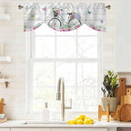 Spring Tie Up Valance Curtains for Windows, Kitchen Curtains Window Shades, Bicycles Botanical Rose Leaves Butterfly Wood Grain Light Filtering Roman Curtain Valances for Bedroom/Bathroom/Cafe 60"x18"