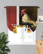Tie Up Curtains for Windows, Chicken Sunflowers Adjustable Balloon Nature Linen Textured Kitchen Curtain, Farmhouse Animals Red Barn Bees Blackout Curtains for Living Room, 46 x 63 Inches