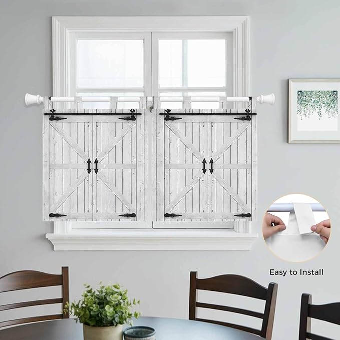 Farmhouse Wood Grain Kitchen Curtains 36 Inch Length, Small Window Curtains Tab Top, Vintage Country Barn Gate Grey Light Filtering Short Window Treatments Tier Drapes 27.5"x36" 2 Panel