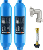 CRYSTALA RV/Camper Water Filter, Inline Water Filter Effectively Reduces Bad Taste, Odors, Chlorine and Sediment for RVs and Marines, 2 Pack Filter with 1 Flexible Hose Protector