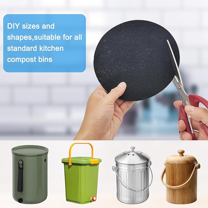 3 Pack Charcoal Filters for Compost Bucket, 6.7inch Compost Filter for Countertop Bin, Compost Pail Replacement Activated Carbon Charcoal Filters, Home Bucket Compost Bin Refill, Round