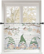 Sheer Curtains 54 Inch Length, Sage Green Gnomes Semi Sheer Curtains Light Filtering Window Treatment, Eucalypus Coastal Anchor Retro Wood Privacy Voile Drapes for Living Room Bedroom 52x54 Inch