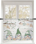 Sheer Curtains 45 Inch Length, Sage Green Gnomes Semi Sheer Curtains Light Filtering Window Treatment, Eucalypus Coastal Anchor Retro Wood Privacy Voile Drapes for Living Room Bedroom 52x45 Inch