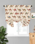Tie Up Curtains for Windows, Summer Camels Adjustable Balloon Nature Linen Textured Kitchen Curtain, Farmhouse Retro Cartoon Desert Animals Decorative Tie Up Curtain for Window, 52" x 45"