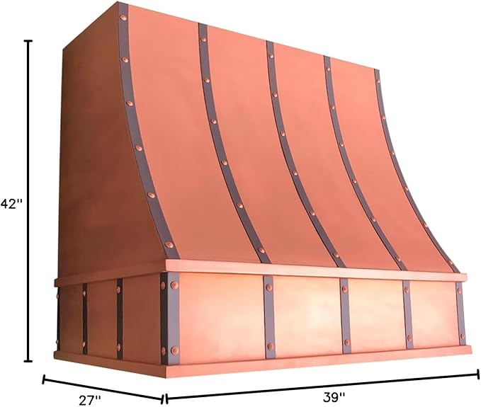 CT Copper Tailor Sloped Copper Vent Hood Island Mount,42'' W,39''H, 1150 CFM Exhaust Fan,Stainless Steel Vent,LED Light,Dishwasher-Safe Baffle Filters,VH8TR1