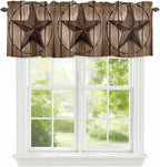 Vintage Texas Star Valances for Windows, Brown Wood Grain Wire Kitchen Valance Light Filtering Rod Pocket Short Curtains for Kitchen Bathroom, 1 Panel, 42"x12"