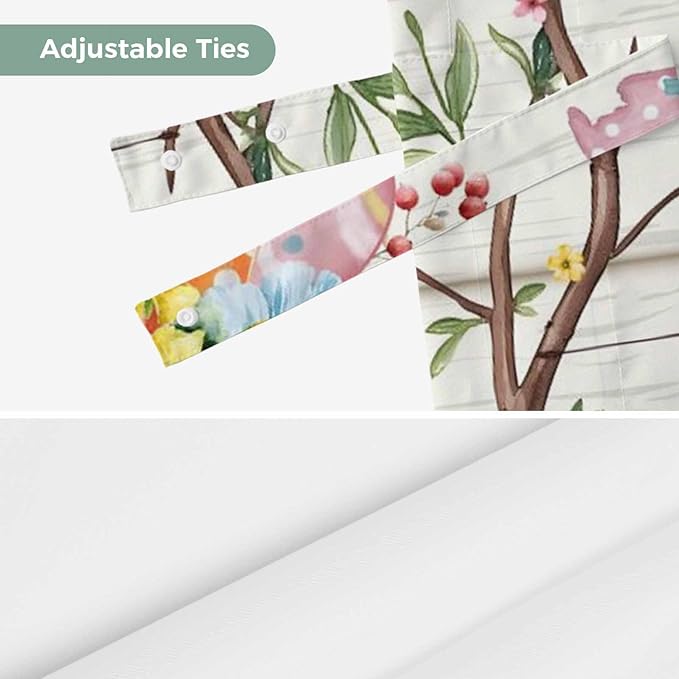 Easter Tie Up Valance Curtains for Windows, Kitchen Curtains Window Shades, Spring Farmhouse Watercolor Bunny Eggs Wood Grain Light Filtering Roman Curtain Valances for Bedroom/Bathroom/Cafe 42"x12"