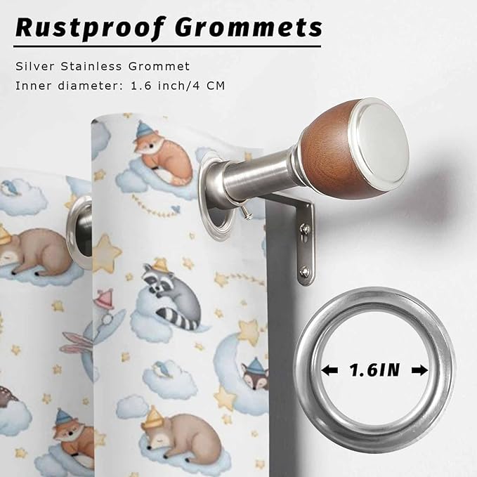 Cartoon Animals Outdoor Curtains for Patio Raccoons Rabbits Moon Waterproof Outside Curtains with Grommet Top Weatherproof Curtain for Cabana Pergola Gazebo, 2 Pack, 54" W x 84" L