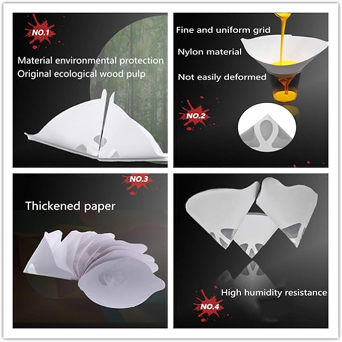200PCS Paper Paint Strainers with 100 m Filter Tips and 1 PCS Stretch Silicone Funnel, Cone Shaped Nylon Mesh Funnel W/Hooks