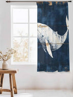 Sheer Curtains 63 Inch Length, Ocean Whale Blue Semi Sheer Curtains Light Filtering Window Treatment, Coastal Vintage Wooden Grain Privacy Voile Drapes for Living Room Bedroom 52x63 Inch