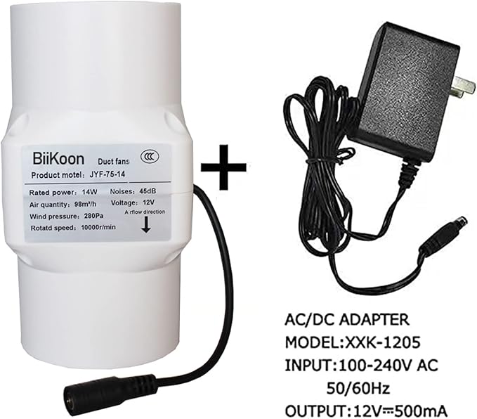 12V Inline Duct Fan 3 Inch Vent Booster 14W HVAC Exhaust Intake Fans 58Cfm Air Ventilation Blower for Grow Tent Attic Greenhouse Basement (Color : NO Adjustable Speed, Size : 14w)