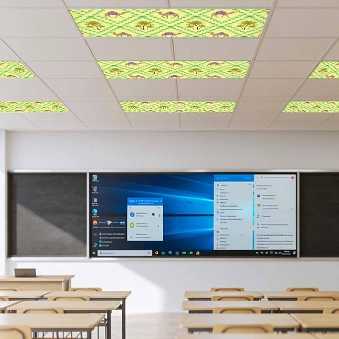2 Pack Fluorescent Light Cover, Desert Sand Camels Light Covers for Ceiling Lights, Palm Trees Tropical Plants Polka Dot Yellow Magnetic Lights Filters Ceiling Shade for Classroom/Office - 4 x 2 Feet