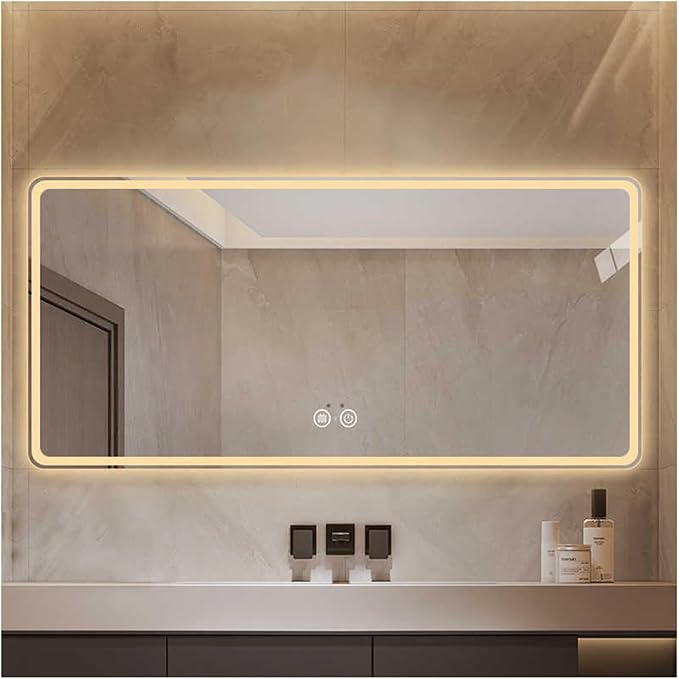 Bathroom Mirror with LED Lights，Smart Illuminated LED Bathroom Mirror，Energy-Saving LED Smart Mirrors，LED Mirror for Bathroom，with Demister Pad and Smart Touch Switch(H70*W80cm/H27.6*W31.5IN)