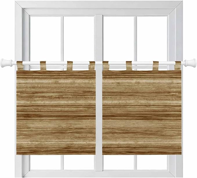 Vintage Western Kitchen Curtains 36 Inch Length, Small Window Curtains Tab Top, Rustic Farmhouse Wooden Grain Barn Door Light Filtering Short Window Treatments Tier Drapes 27.5"x36" 2 Panel