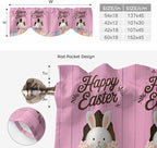 Pink Easter Tie Up Valance Curtains for Windows,Kitchen Curtains Window Shades,Easter Bunny Eggs Spring Cartoon Farmhouse Wood Grain Light Filtering Curtain Valances for Bedroom/Bathroom/Cafe 42"x18"