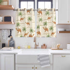 2 Panel Kitchen Cafe Curtains, Date Coconut Tree Sunlight Filtering Nature Air Through, Home Decor Window Covering Tier Curtains for Living Room 104W x 52L inch Desert Camels Botanical Tropical Beige