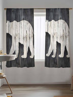 Sheer Curtains 63 Inch Length, White Brown Bear Semi Sheer Curtains Light Filtering Window Treatment, Rustic Counrty Vintage Wood Grain Privacy Voile Drapes for Living Room Bedroom 52x63 Inch