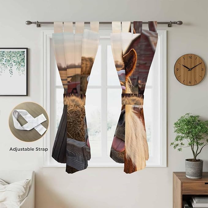 Farm Horses Living Room Curtains 84 Inch Length, Window Curtains Tab Top, Farmhouse Barn Funny Animals Butterfly Light Filtering Window Treatments Drapes 42"x84" 2 Panel