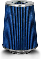 BLUE 3.5" 89 mm Inlet Truck Air Cone Replacement Performance Washable Clamp-On Dry Air Filter (8" Tall)
