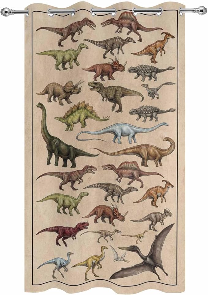 Vintage Outdoor Curtains for Patio Dinosaurs Biographies Retro Waterproof Outside Curtains with Grommet Top Weatherproof Curtain for Cabana Pergola Gazebo, 1 Panel, 54" W x 95" L