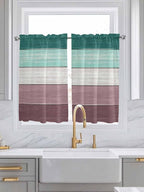 Retro Farm Woodcuts Texture Window Valance Curtains, Green Brown Gradient Light Filtering Kitchen Valance with 3-inch Rod Pocket for Living Room Bathroom Bedroom,2 Panel,42x45In