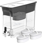 Waterdrop 35-Cup Slim Water Filter Dispenser, Large Capacity Water Filter Pitcher, 200-Gallon Long-Life, 5X Lifetime, Reduces Chlorine, PFOA/PFOS and More, BPA Free, Black (with 3 Filters)