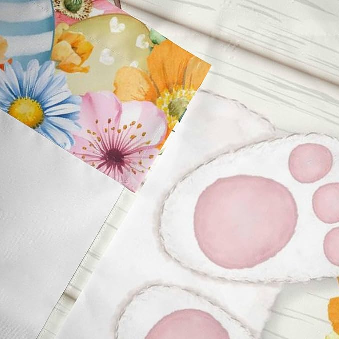 Easter Curtain Valances for Windows, Kitchen Valance Window Treatment, Spring Farmhouse Watercolor Bunny Eggs Wood Grain Light Filtering Block Curtains for Bathroom/Bedroom/Living Room 42'' x 12''