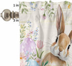 Kitchen Curtains Tiers and Valance Set of 3, Easter Light Filtering Window Curtain Set, Pastoral Spring Bunny Eggs Botanical Flowers Leaf Rod Pocket Curtain Drapes for Living Room, 36 Inches Tiers
