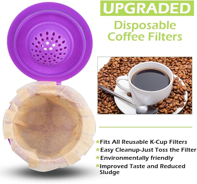 CAPMESSO Disposable Coffee Paper Filters, 100 Count Keurg Cup Coffee Filters Compatible with Keurg Brewers Reusable Single Serve 1.0 and 2.0 Coffee Maker (100 Count, Unbleached)