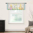 Easter Sheer Valances for Windows 42"x12", Light Filtering Kitchen Curtains Valance, Gnomes Colorful Eggs Butterfly Flowers Blue Check Rod Pocket Chiffon Curtains for Living Room Bedroom Cafe
