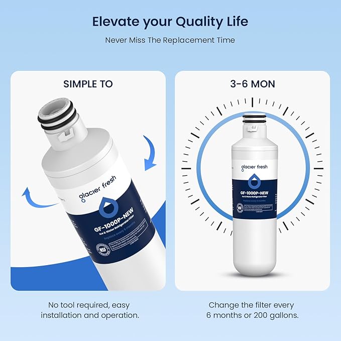 GLACIER FRESH LT1000PC Replacement Water Filter, Compatible with LT1000PC/PCS, LT1000PC, LT-1000PC, MDJ64844601, ADQ747935 ADQ74793504 Filter and LT120F ADQ73334008 Fresh Air (3+3)