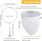 WMKGG Ultra Fine Reusable Filter Bags with Stainless Steel Handle for Nut Milk, Coffee, Milk, Butter, Juices and Fresh Cheese