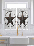 Vintage Farm Western Star Window Valance Curtains, White Wood Grain Light Filtering Kitchen Valance with 3-inch Rod Pocket for Living Room Bathroom Bedroom,2 Panel,42x54In