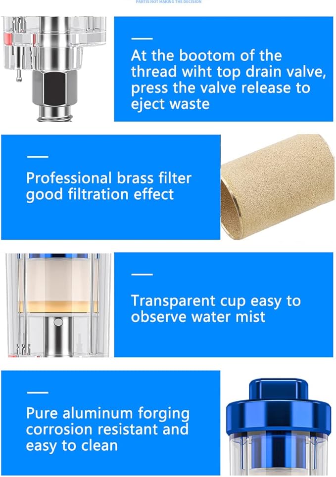 2 Pcs Mini in-Line Air Filter Water Oil Separator for Air Line with 5 Pcs Spray Tool Filter,1/4'' NPT Inlet and Outlet Oil Water Separator Airbrush Filter Moisture Separator