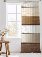 Sheer Curtains 96 Inches Long, Vintage Geometric Brown Semi Sheer Curtains Light Filtering Window Treatment, Farmhouse Country Chic Wood Grain Privacy Voile Drapes for Living Room Bedroom 52x96 Inch