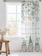 Sheer Curtains 96 Inches Long, Coastal Eucalyptus Leaf Semi Sheer Curtains Light Filtering Window Treatment, Sage Green Gnomes Starfish Privacy Voile Drapes for Living Room Bedroom 52x96 Inch