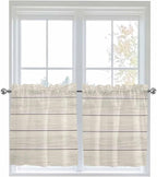 Vintage Country Wooden Board Window Valance Curtains, Gradient Wood Grain Line Light Filtering Kitchen Valance with 3-inch Rod Pocket for Living Room Bathroom Bedroom,2 Panel,27.5x36In