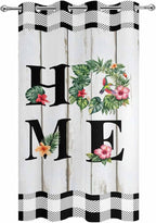 Summer Outdoor Curtains for Patio Leaves Garland Plumeria Wood Buffalo Plaid Waterproof Outside Curtains with Grommet Top Weatherproof Curtain for Cabana Pergola Gazebo, 1 Panel, 54" W x 84" L