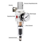 NANPU 1/4" NPT Compressed Air Filter Regulator Combo Piggyback, 5 Micron Brass Element, Poly Bowl, Semi-Auto Drain, Metal Bracket, 0-150 psi Gauge
