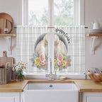 Easter Bunny Kitchen Curtains 45 Inch Long 2 Panel Set, Rod Pocket Window Treatment, 3D Optical Illusion Farmhouse Flower Wood Grain Light Filtering Panels Short Drapes for Bathroom Camper 42"W x 45"L