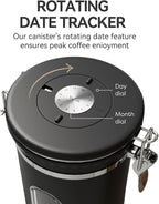 Veken Coffee Canister with Window,Airtight Stainless Steel Pantry Container,Home Kitchen Food Storage Organizers for Ground,Beans,Espresso,Rice,Tea,Sugar,Cereal, Decor,Bar Accessories,Gifts,22OZ,Black