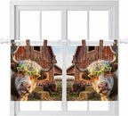 Farm Yaks Kitchen Curtains 24 Inch Length, Small Window Curtains Tab Top, Farmhouse Barn Funny Animals Butterfly Light Filtering Short Window Treatments Tier Drapes 27.5"x24" 2 Panel