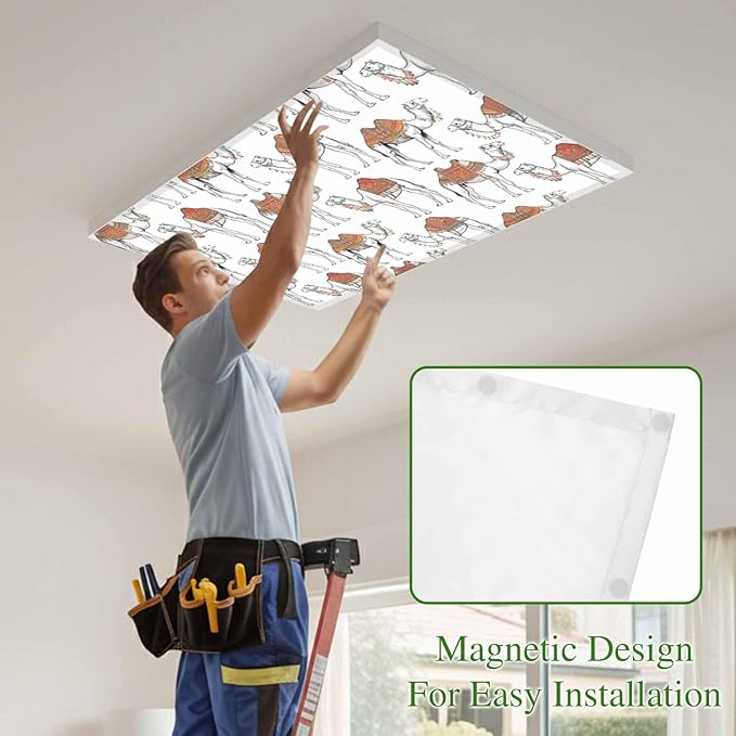 3 Pack Fluorescent Light Cover, Sand Camel Light Covers for Ceiling Lights, Vintage Farmhouse Desert Animals Camel Magnetic Lights Filters Ceiling Shade for Classroom/Office - 4 x 2 Feet