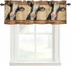 Farmhouse Cow Curtain Valances for Windows, Kitchen Valance Window Treatment, Country Vintage Animals Wooden Grain Light Filtering Block Curtains for Bathroom/Bedroom/Living Room 54'' x 18''