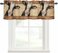 Farmhouse Cow Curtain Valances for Windows, Kitchen Valance Window Treatment, Country Vintage Animals Wooden Grain Light Filtering Block Curtains for Bathroom/Bedroom/Living Room 42'' x 12''