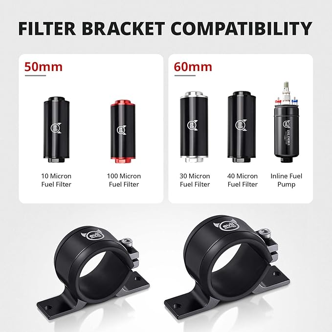 EVIL ENERGY 50mm Fuel Filter Mounting Bracket, Fuel Pump Clamp Holder Black