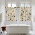 Spring Daisy Kitchen Curtains, Country Watercolor Flower Leaf Plant Light Filtering Window Curtain Panels, 2Pcs Rod Pocket Window Treatments Set for RV Dining Room Study Room 42x45 Inches